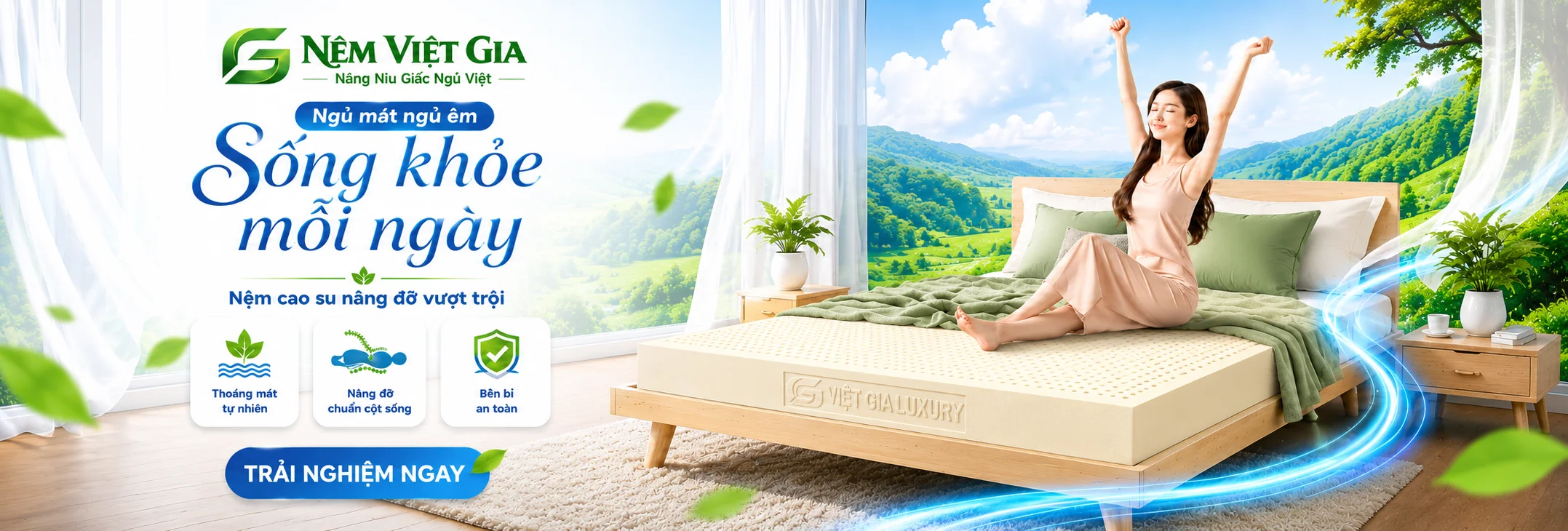 Nệm cao su thiên nhiên Việt Gia chính hãng, bảo hành 15 năm