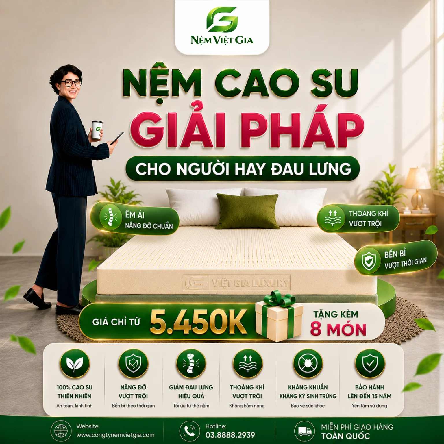 nệm cao su giải pháp cho người đau lưng